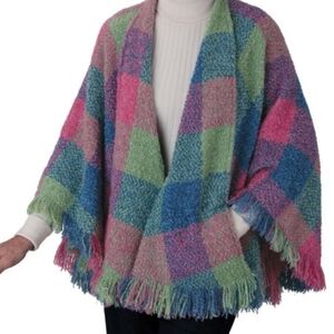 John Branigan Wool Blend Colorful Checkered Poncho